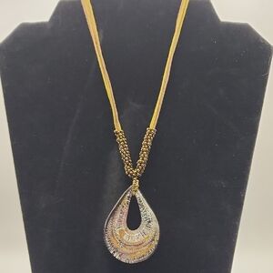 Murano Glass Elegant Gold and Silver Teardrop‎ Pendant Necklace